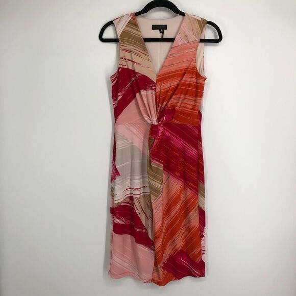 DONNA KARAN Twist Front Abstract Sleeveless Dress Size 2 - Picture 1 of 6